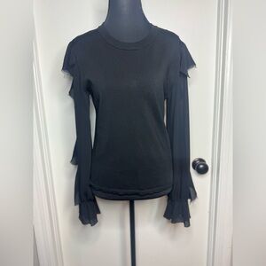 Zara Women Elegant Black Long Sleeve With Ruffles Crew Neck Size Medium